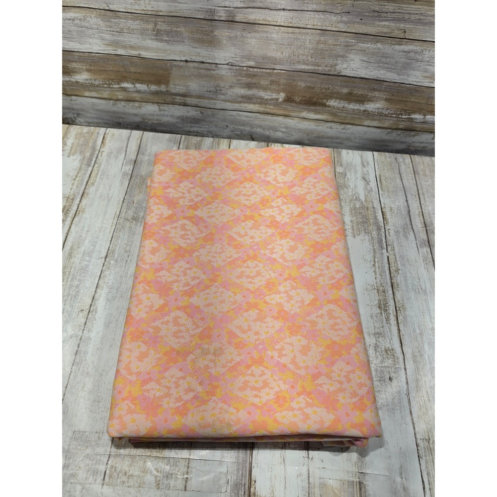 Vintage 1970s Double Knit Polyester Fabric Pink Orange Floral 2 Yards 64x75